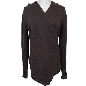 Betabrand Wool Wrap Hooded Cardigan Sweater S/M‎ Chocolate Brown Thumb Holes